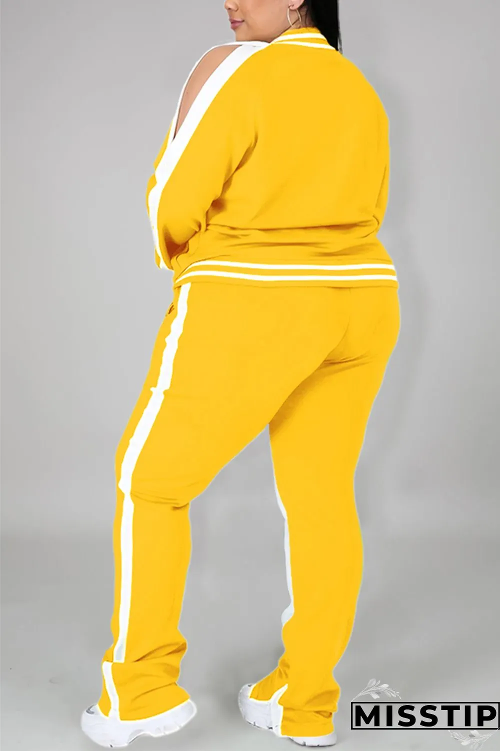 Black Fashion Casual Sportswear Zipper Collar Long Sleeve Regular Sleeve Patchwork Plus Size Set