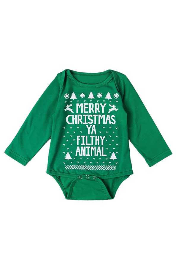 Cute Lovely Long Sleeve Merry Christmas Infant Costume Bodysuit Green-elleschic