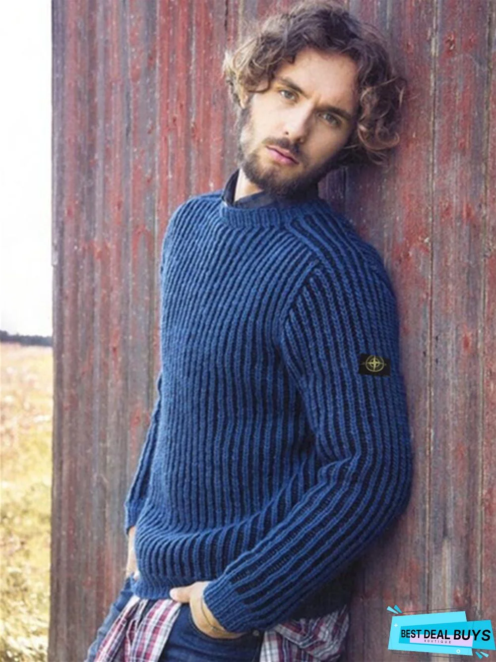 Men's Solid Color Fashion Round Neck Knitted Pullover