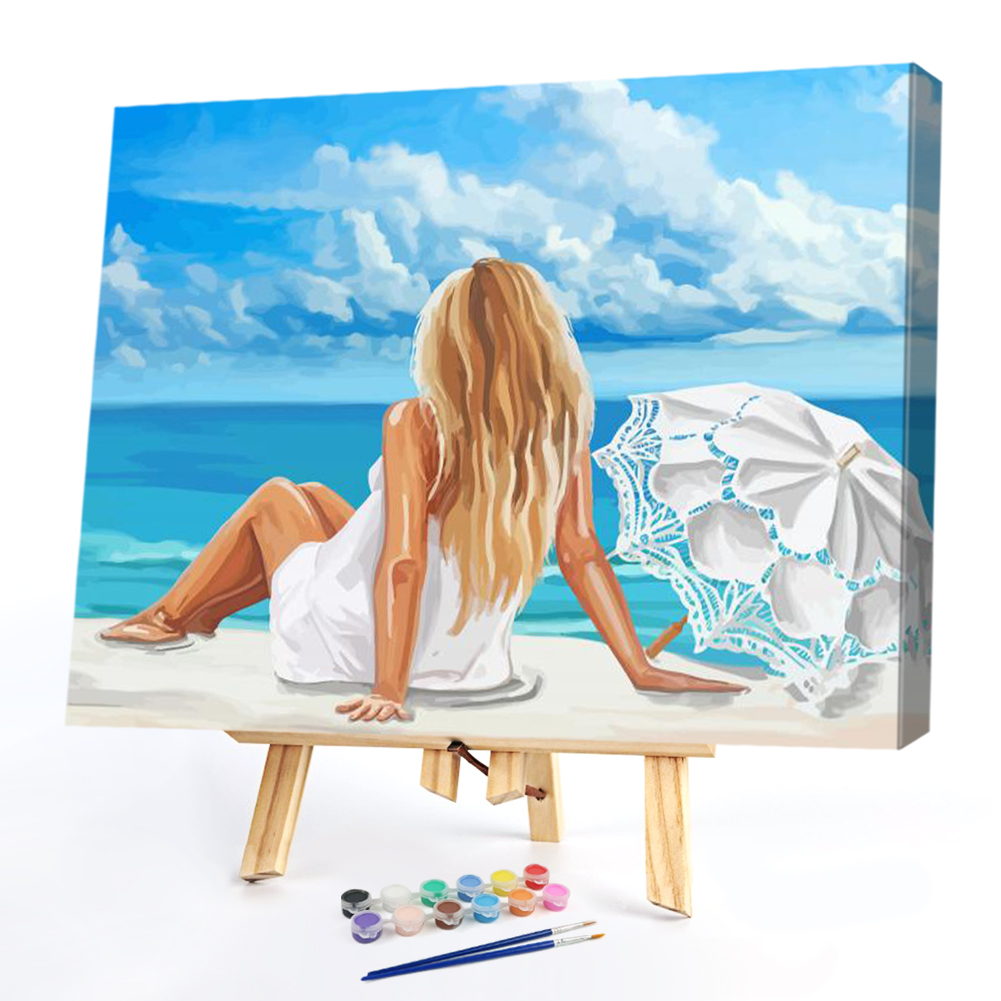 

50*40CM - Paint By Numbers - Beach Girl Back, 501 Original