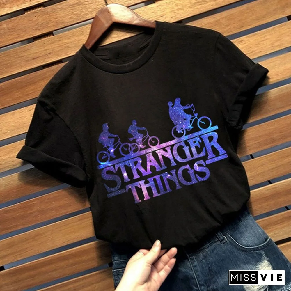 Stranger Things Print Short Sleeve Causal T-Shirt Graphic Round Neck Tops Tees