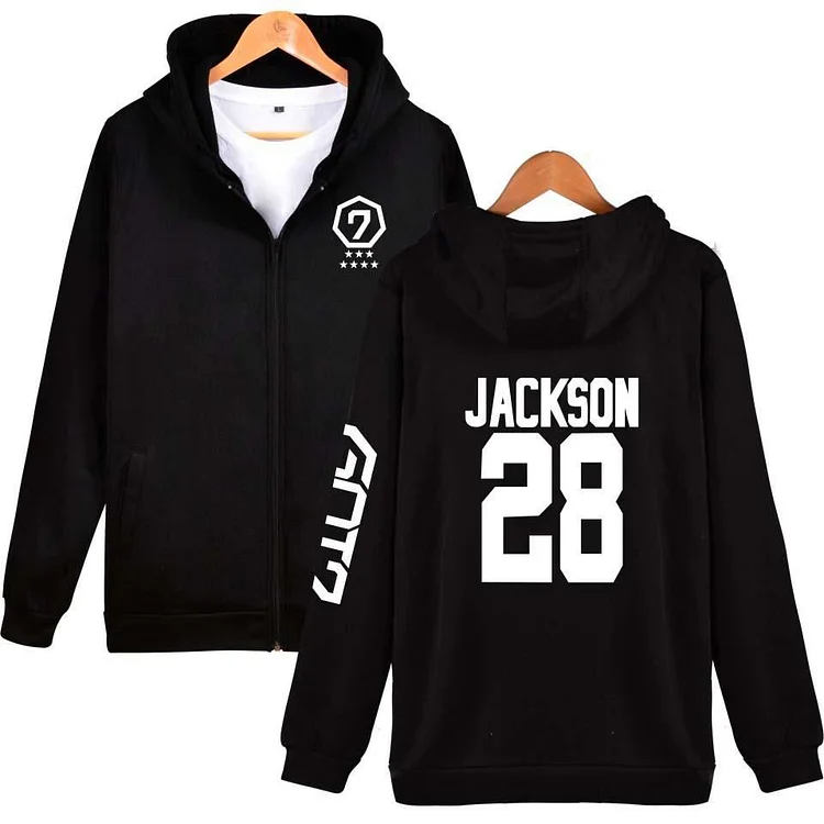 GOT7 Jackson Same Member Name Printed Zipper Hoodie