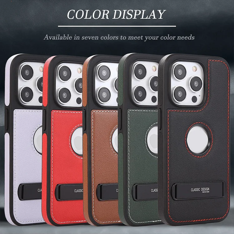 Top Layer Cowhide Suitable For IPhone 14, 15 Invisible Stand Hollowed Out Anti Drop Phone Case