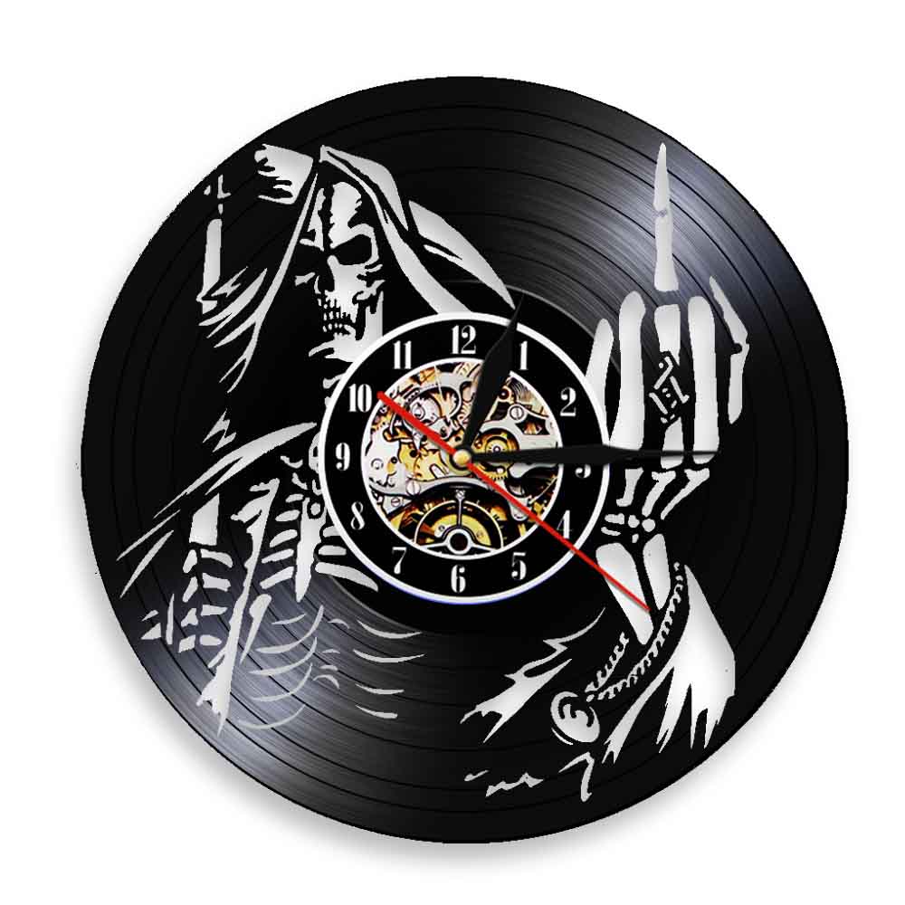 

Skull Middle Finger Skeleton Bone Ghost - Vinyl Record Wall Clock - Without LED, 501 Original