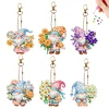 6Pcs PVC Double Sided Special Shaped Flower Goblin Diamond Painting Art Keychain (A)