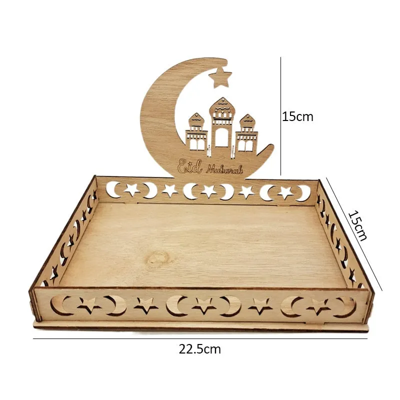 Eid Mubarak Wooden Food Tray Ornament Islamic Muslim Party Decoration for Home 2022 Ramadan Kareem Gifts Eid Al Adha Supplies