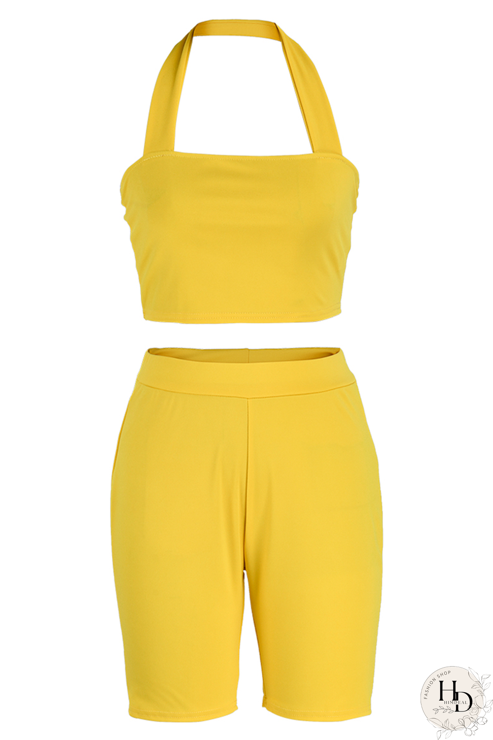 Rose Red Casual Solid Patchwork Halter Sleeveless Two Pieces