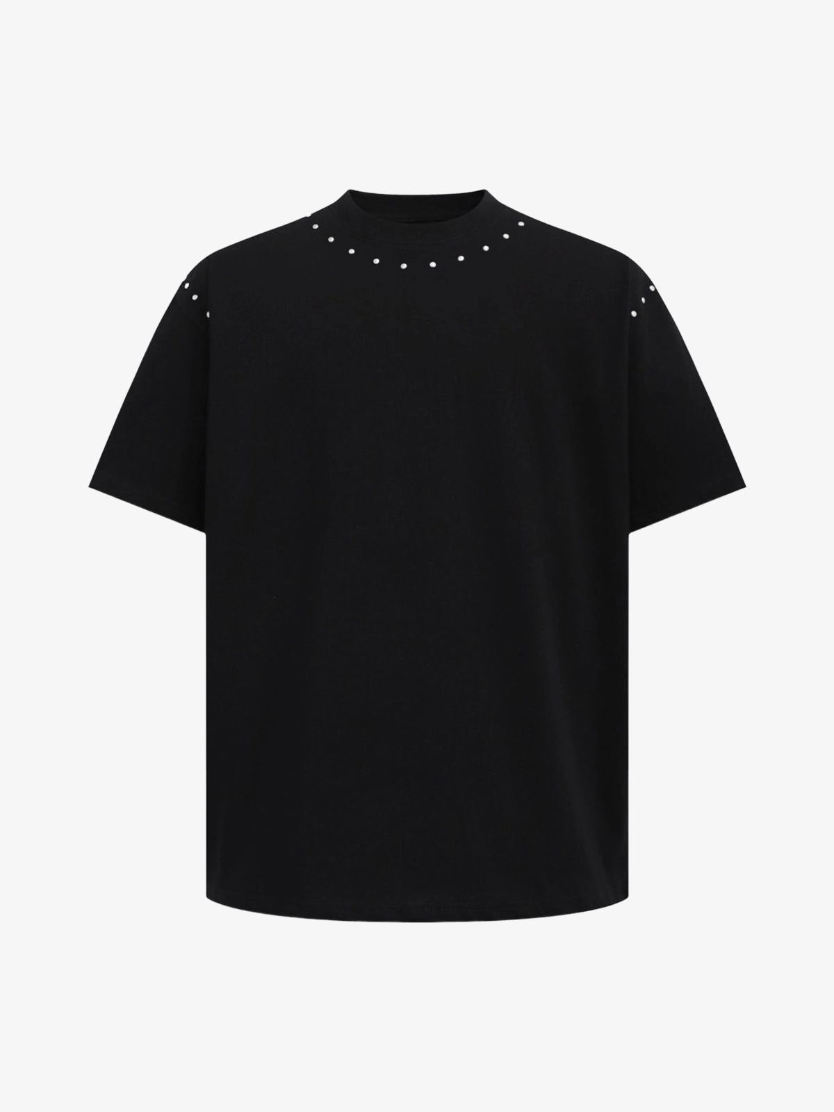 Black Act Chic Deconstructed Solid Color Beaded Tee Front
