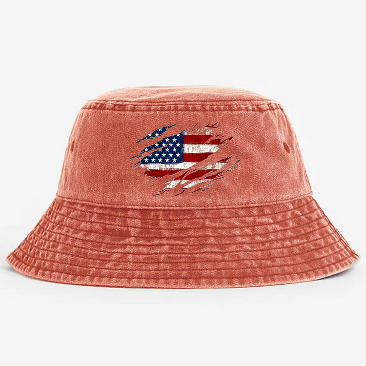 Distressed American Flag Print Bucket Hat