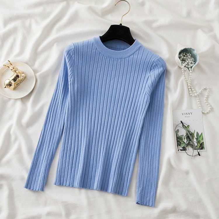 Christmas Gift knit soft jumper tops New Autumn Winter Tops O-Neck Pullovers Sweaters shirt long sleeve Korean Slim-fit tight sweater - BlackFridayBuys