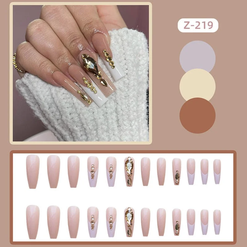 24pcs Pink Rose Design False Nail Patch Coffin Fake Nails Removable Long Paragraph Fashion Manicure Nail Art Press On Nail Tips-Nail Inspo