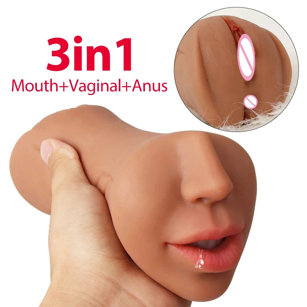 3-channels Masturbation Cup Oral Vagina Anal Sex Toy