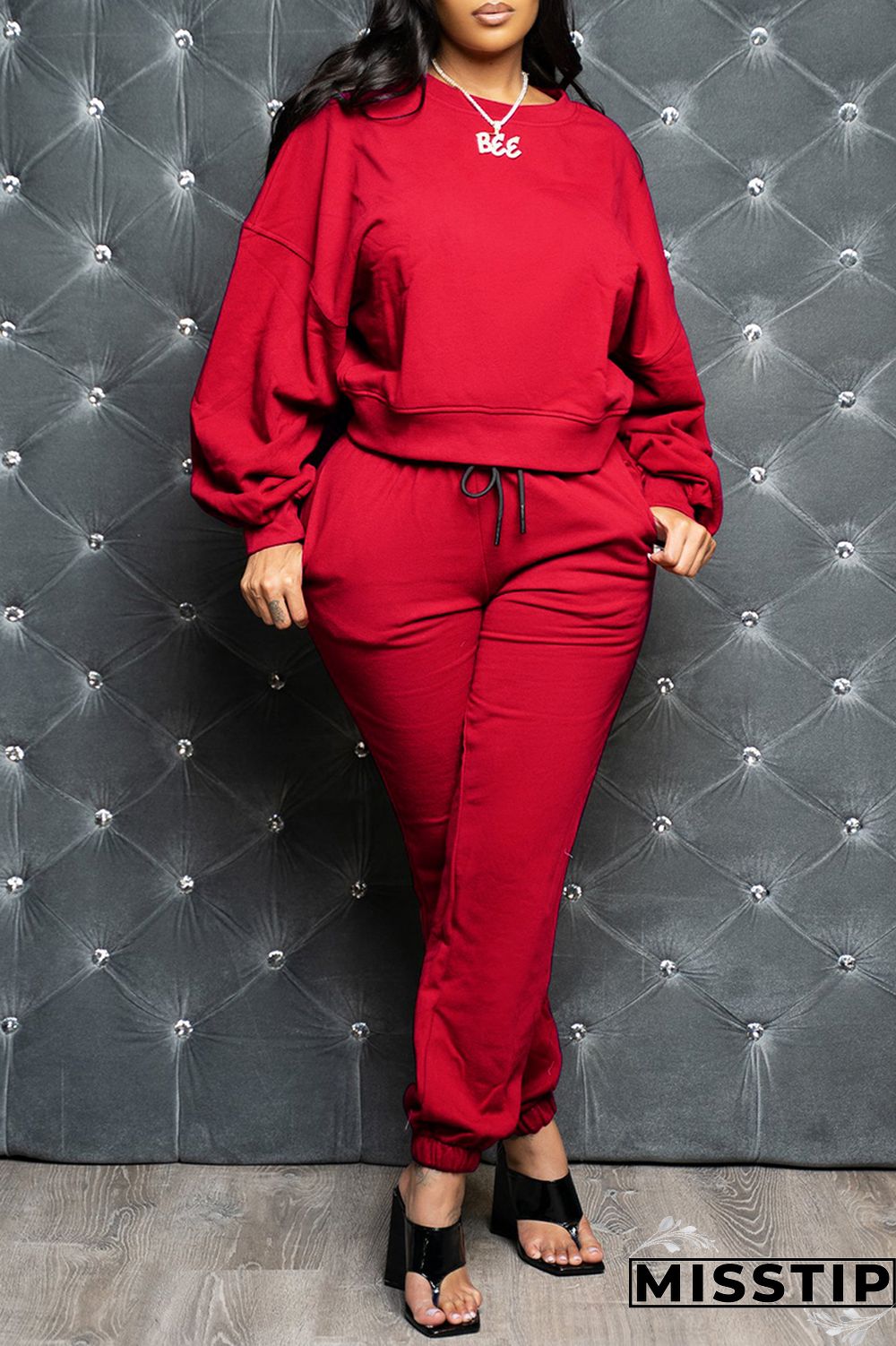 Blue Fashion Casual Solid Basic O Neck Long Sleeve Two Pieces