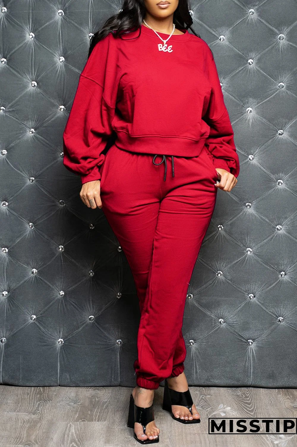 Blue Fashion Casual Solid Basic O Neck Long Sleeve Two Pieces