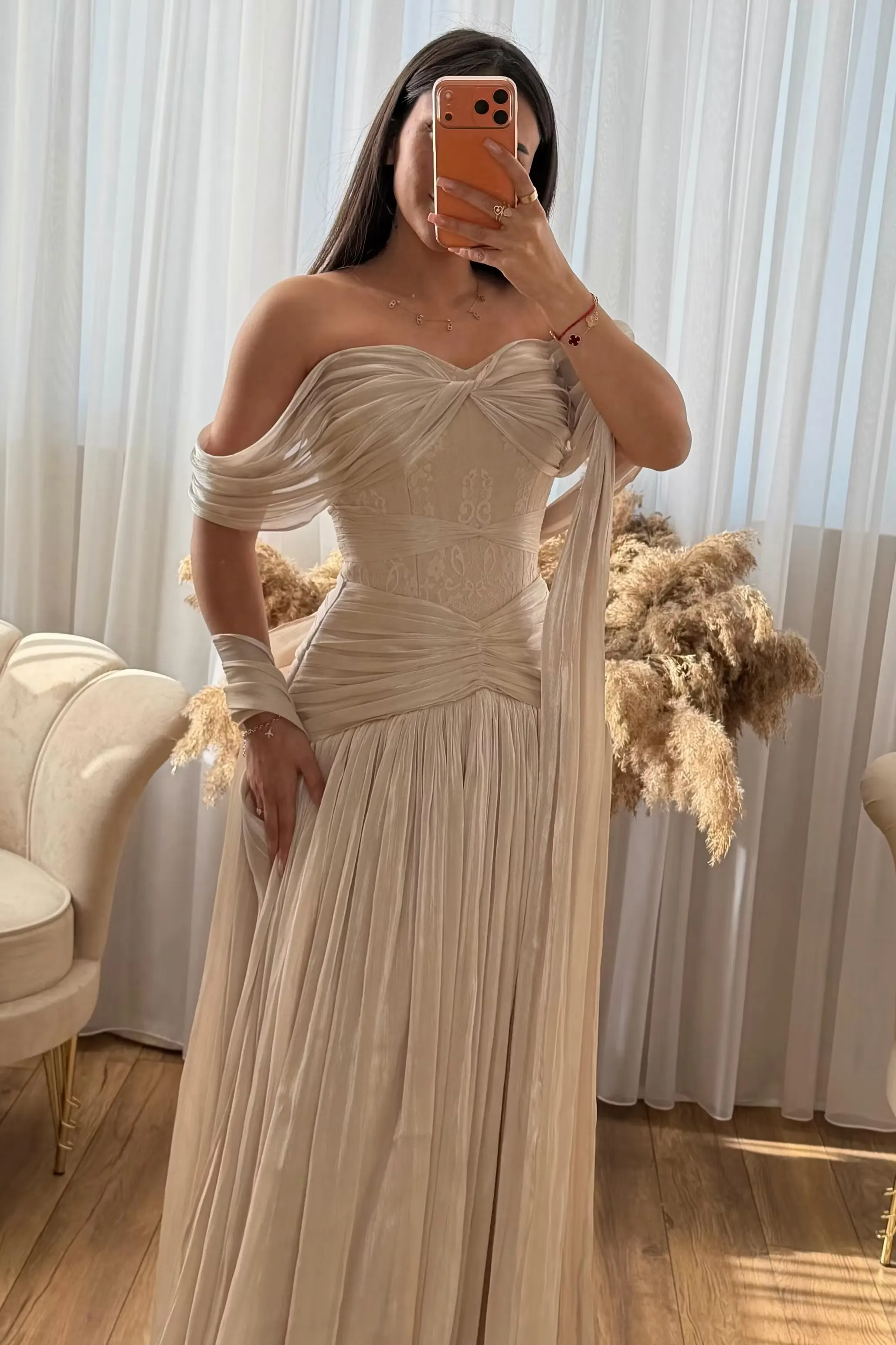 Lussooy Elegant Off-the-Shoulder Sleeveless Evening Dress With Shawl