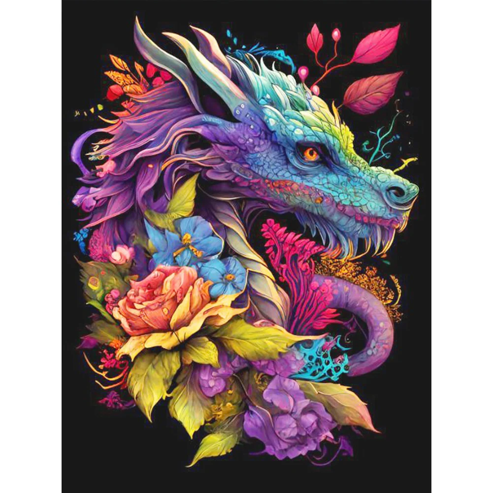 Dragon Surrounded By Flowers 30*40cm(canvas) full round drill