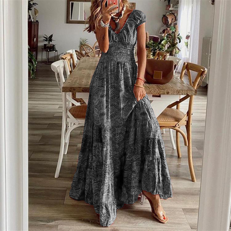 Celeste Boho Printed Bohemia Elastic Waist Maxi Dress
