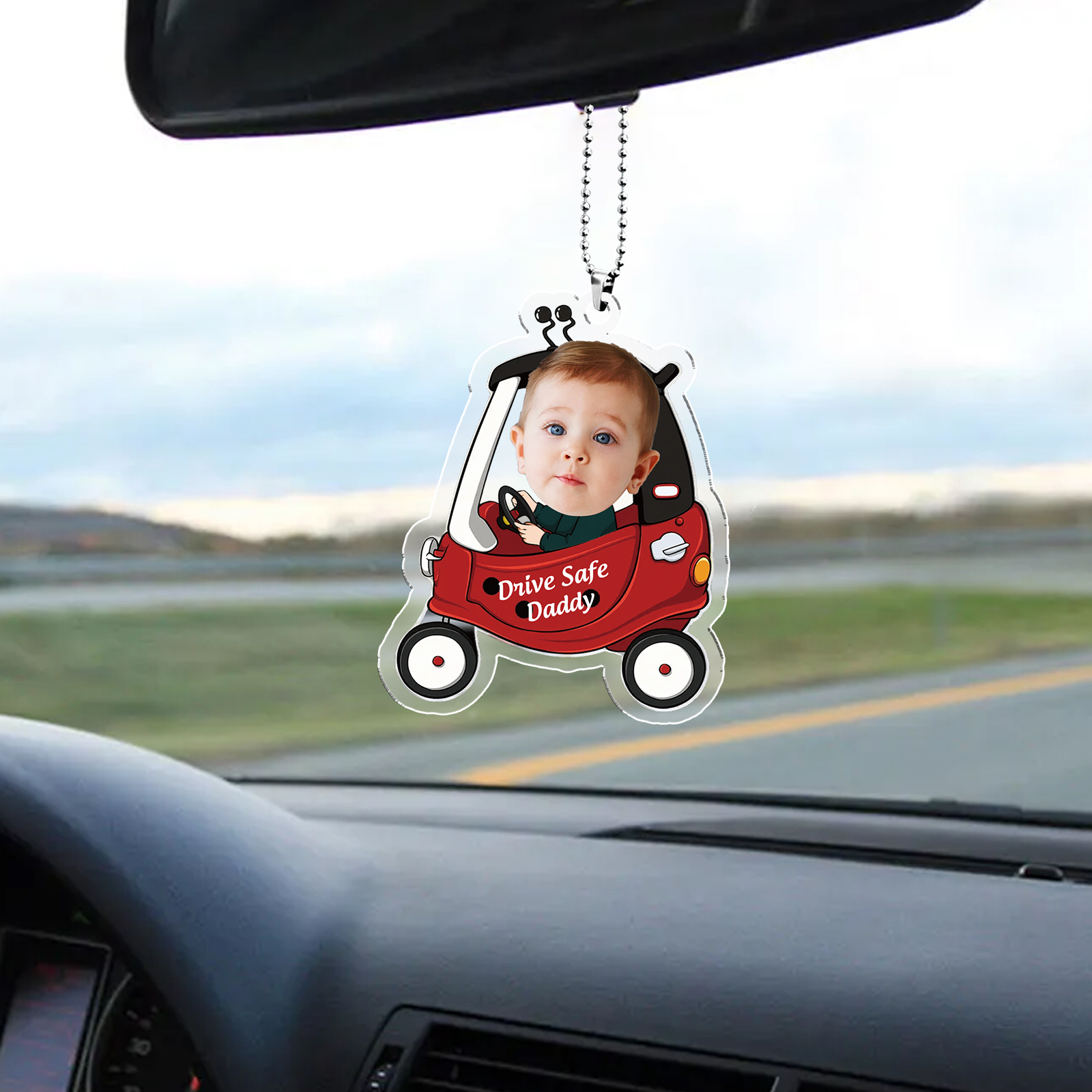 Personalised Car Hanging Ornament Custom Photo & Text & Name Keychain Acrylic Pendant Gift for Dad/Mom-Jessemade AU