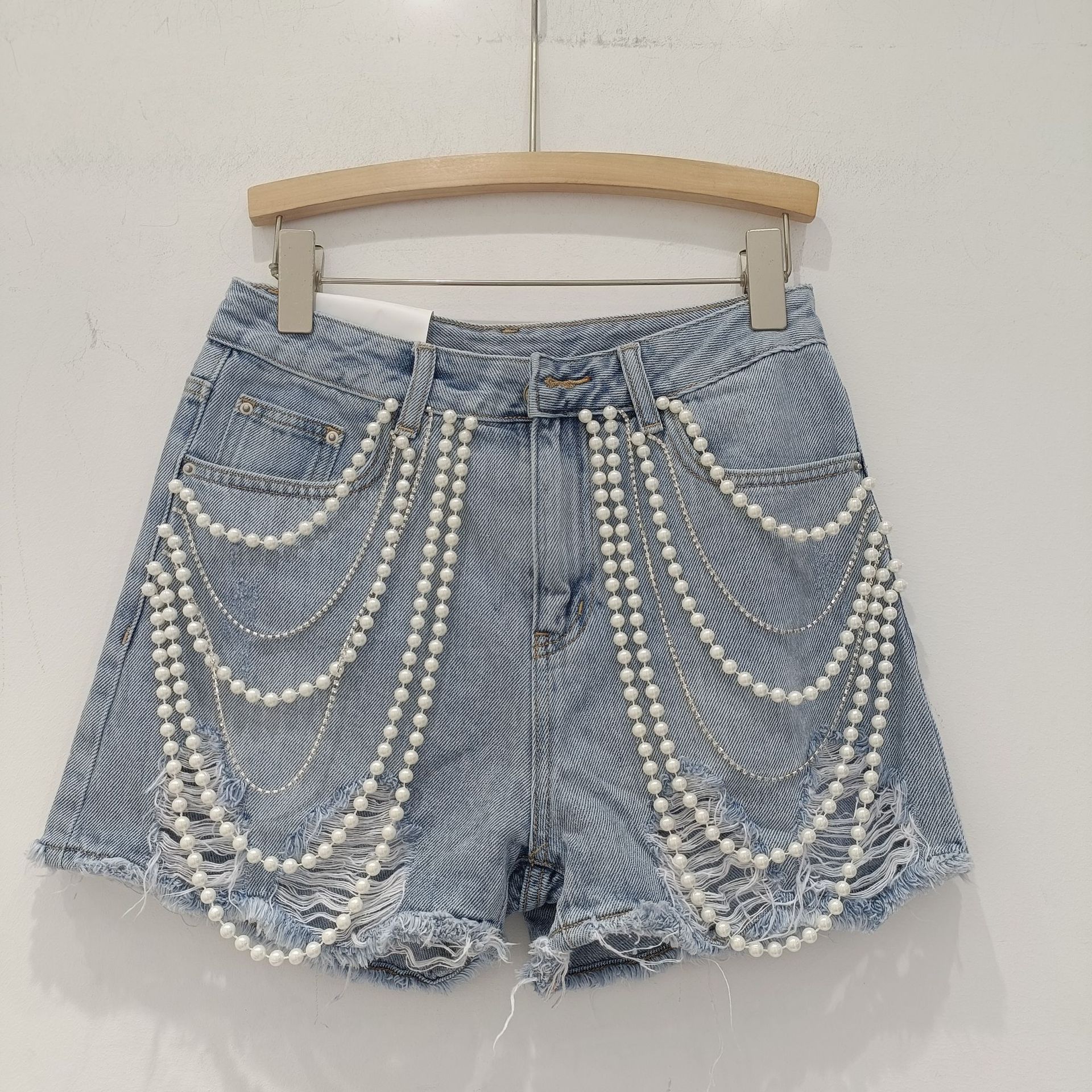 Stylish High-Waist Denim Hot Pants for Women - Summer 2025 Zara Collection with Rhinestone Fringe