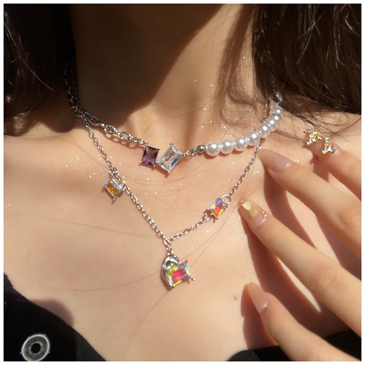 Retro Niche Gem Stacked Pearl Necklace KERENTILA