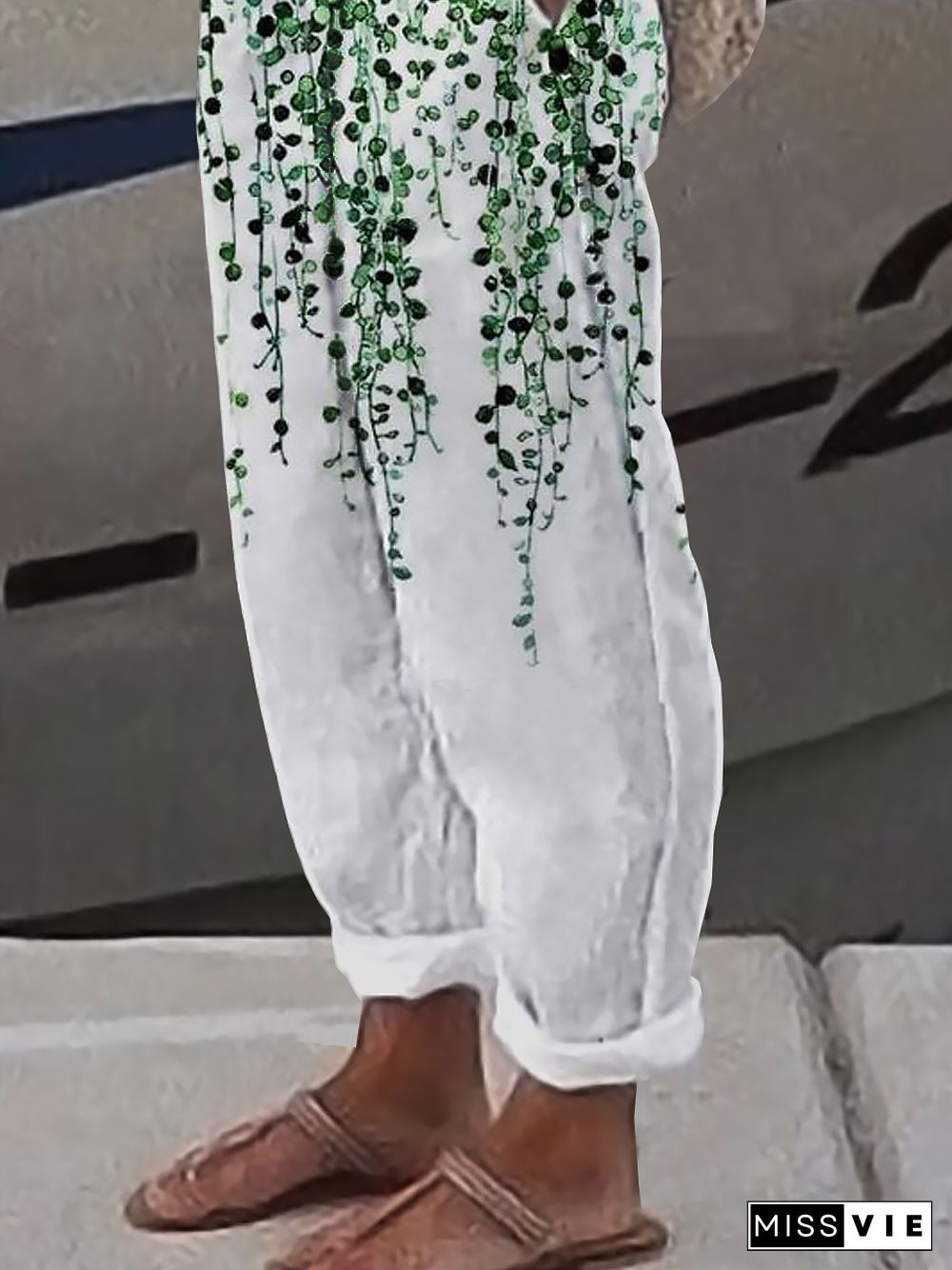 Linen Leaves Casual Loosen Pants
