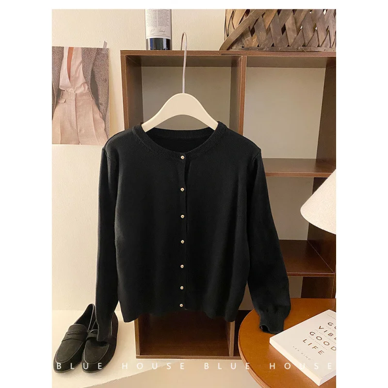 Uveng Uveng Style Gentle Retro Small Gold Button Net Version Long-Sleeved Knitted Shirt Women Autumn Collar Soft Glutinous Sweater Coat