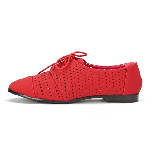 Red Lace-up Hollow-out Oxfords Flats Vintage Shoes Vdcoo