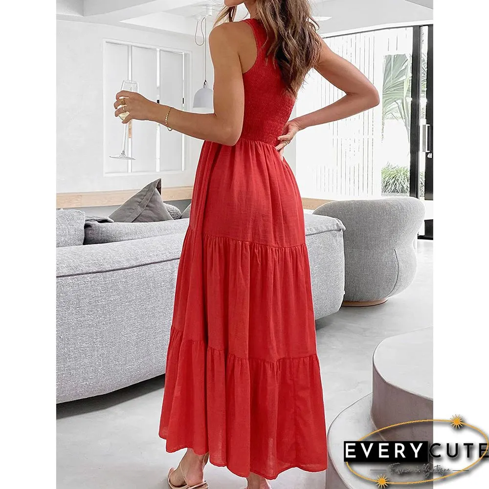 Red One-shoulder Swing Holiday Casual Dress