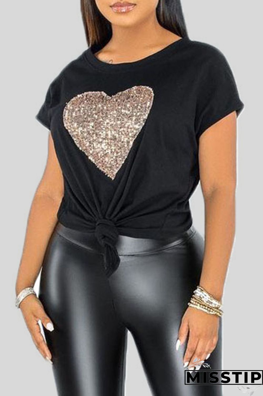White Red Casual Print Bronzing Patchwork O Neck T-Shirts