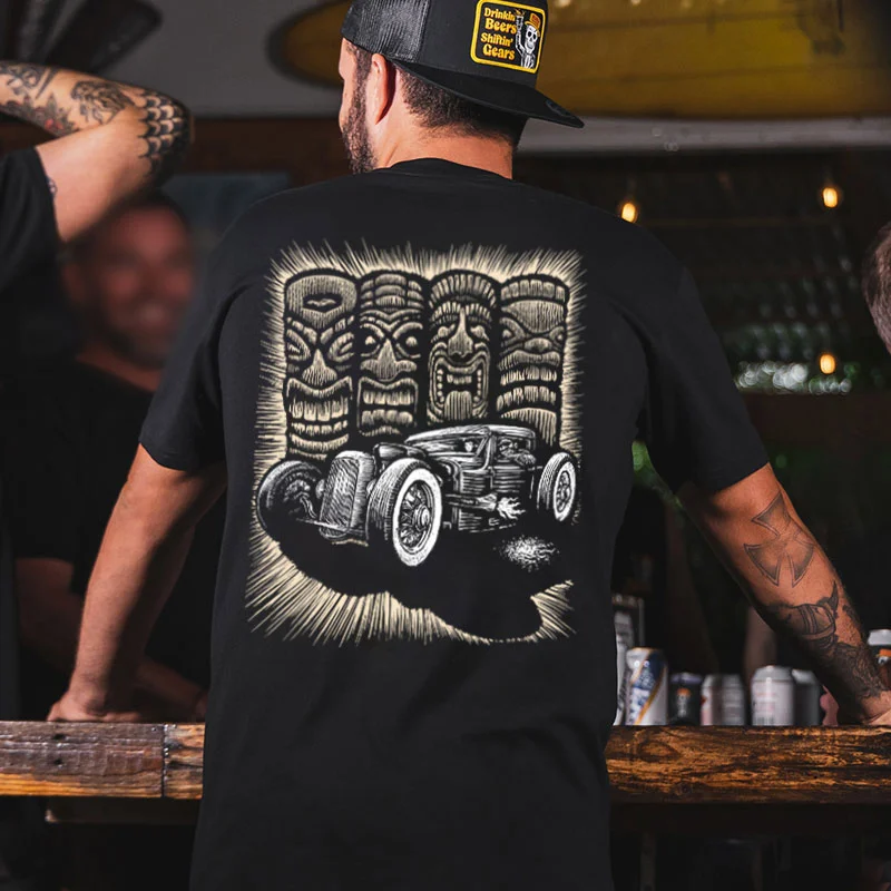 Totem Pole & Classic Car Print Men's T-shirt