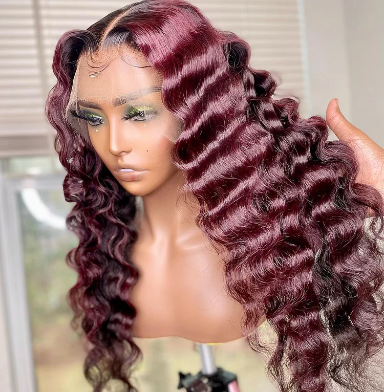 Vibrant Burgundy Deep Wave Lace Front Wig