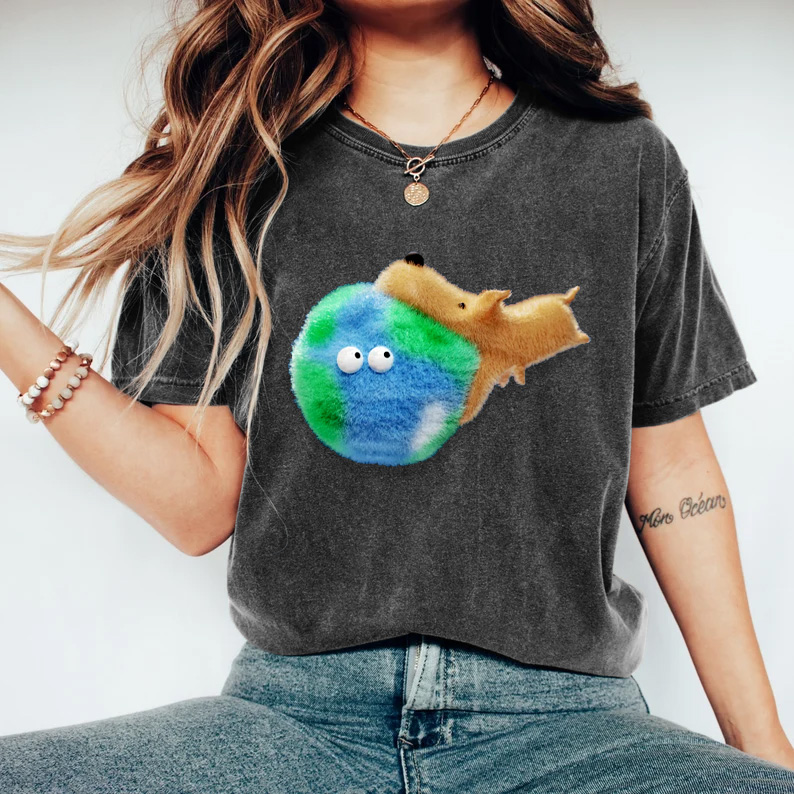 Women's Cute Greedy Puppy Print Crew Neck Short Sleeve T-Shirt