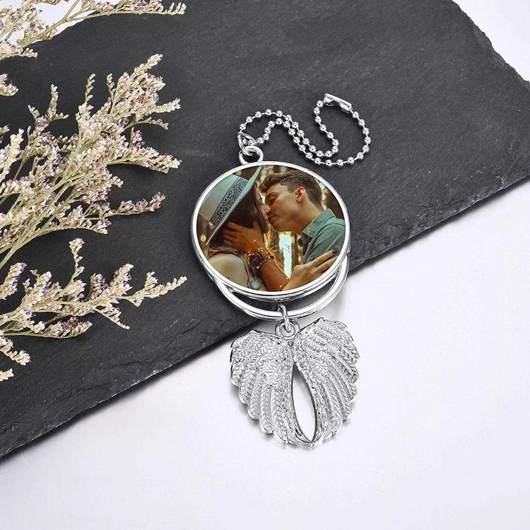 Personalized Angel Wings Photo Ornament Custom 2 Sided Photo Car Hanging Gifts