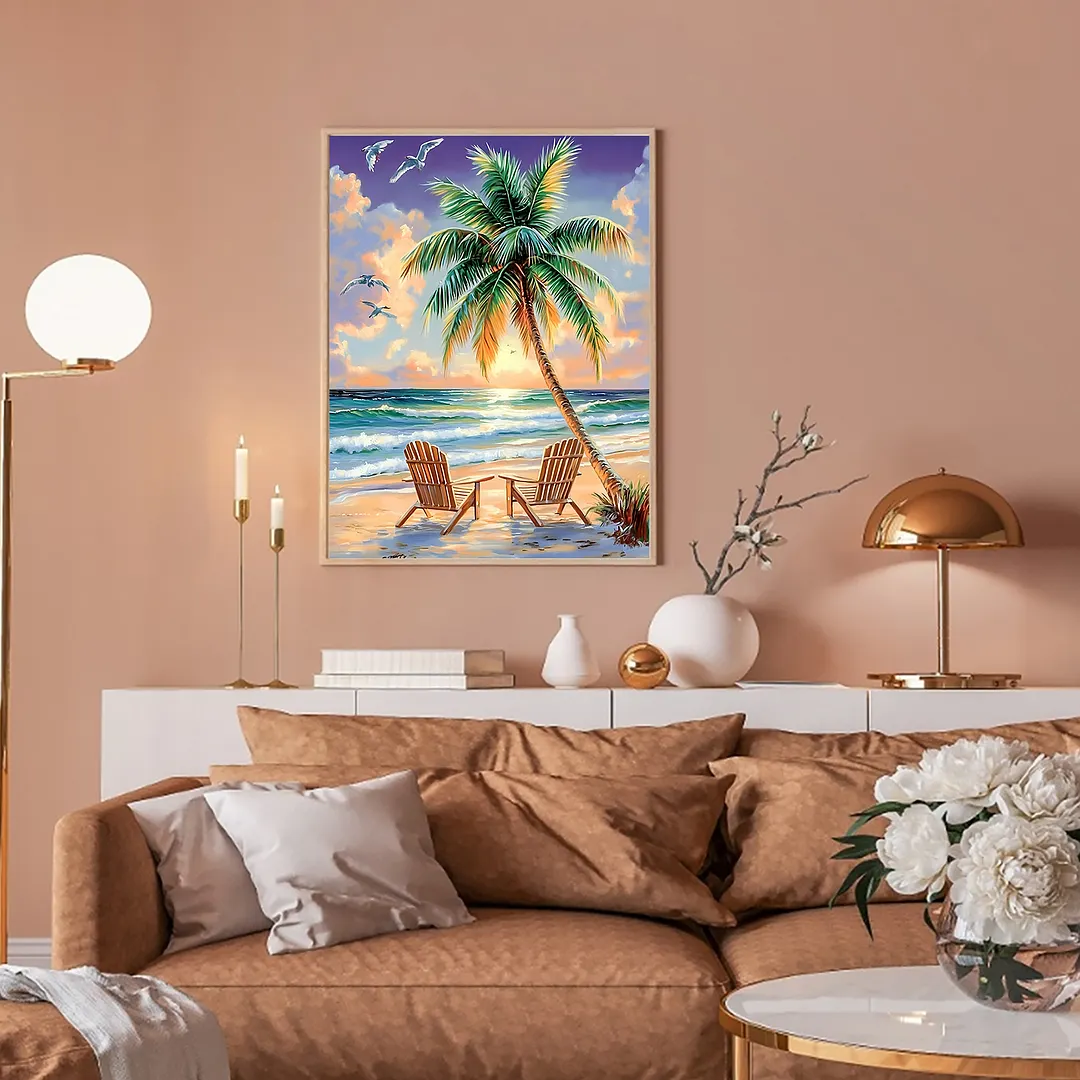 Sunset Beach Palm Oil Diamond Painting Kit 30x40cm