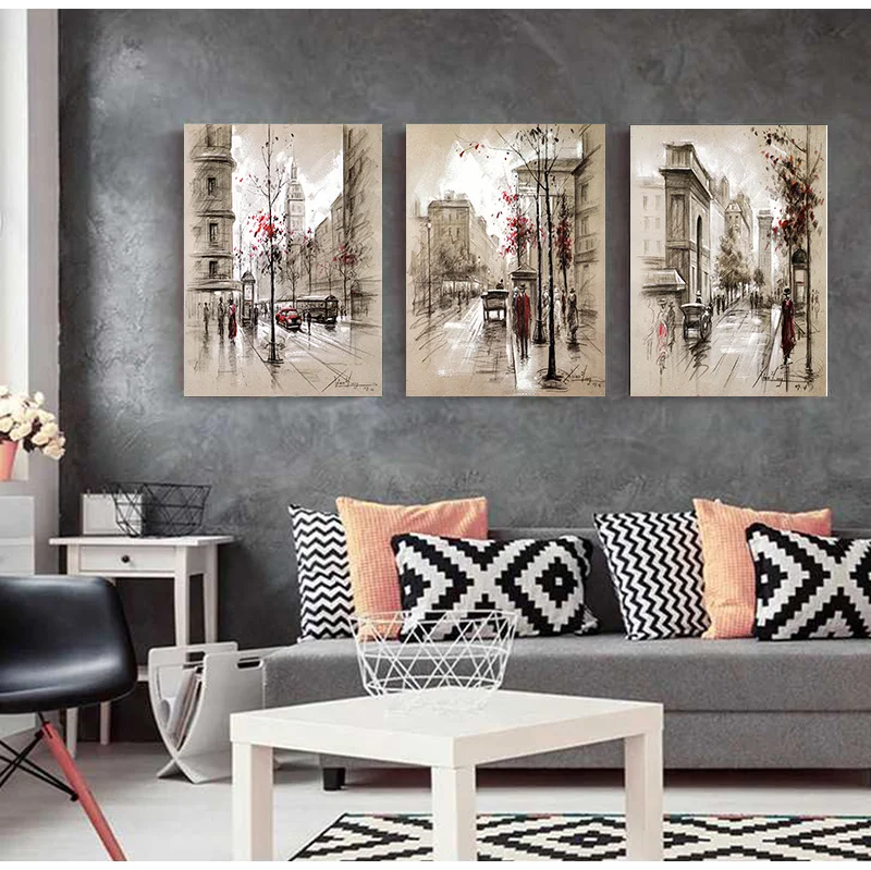 Athvotar Canvas Paintings Home Decor HD Prints Posters 3 Piece Abstract City Street Landscape Pictures For Living Room Wall Art Framework