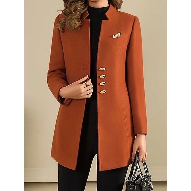 Women's Blazer Formal Outdoor Office Fall Winter Regular Coat Regular Fit Thermal Warm Breathable Stylish Modern Style Jacket Long Sleeve Plain Slim Fit Black Red Orange