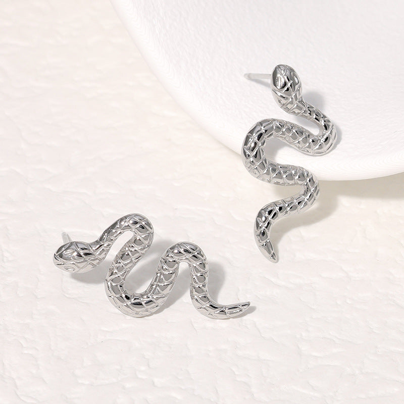 Snake Animal Chinese Zodiac Stainless Steel Electroplating Stud Earrings