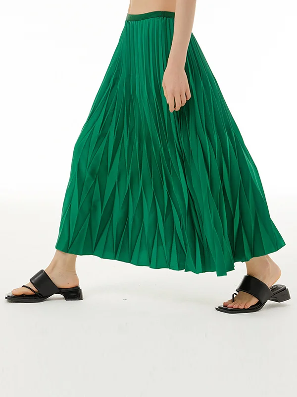 A-Line Roomy Pleated Pure Color Skirts