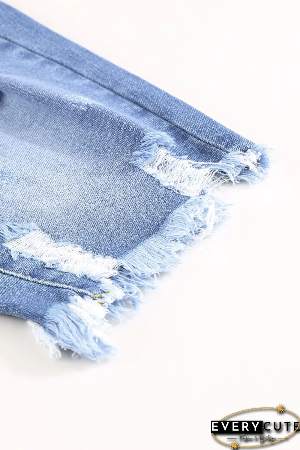 Sky Blue Ripped Tassel Bermuda Jean Shorts