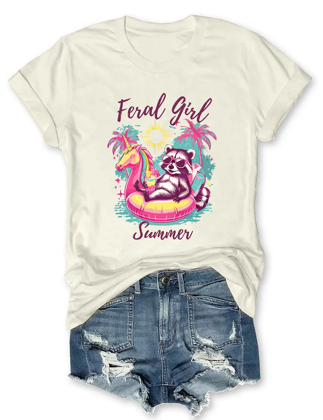 Feral Girl Summer Raccoon T-shirt