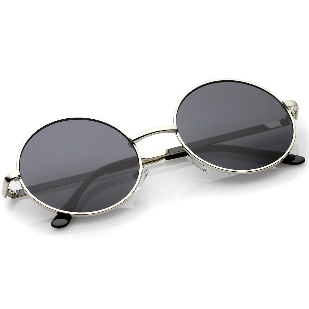 Retro Metal Frame Slim Temple Neutral-Colored Lens Round glasses 51mm