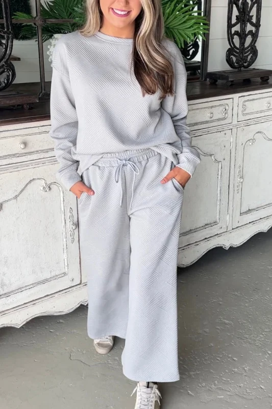 Texture Pullover Tops + Wide Leg Pants Set