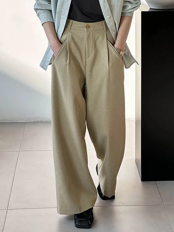 Pleated Split-Joint High Waisted Loose Trousers Suit Pants