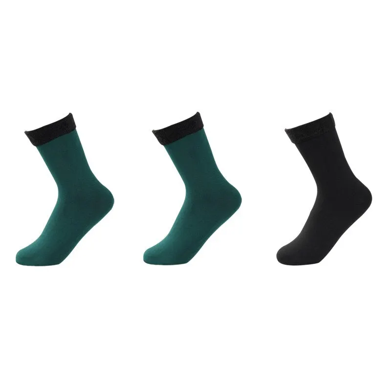3 Pairs Women Winter Warm Thicken Casual Solid Color Socks Pack Home Snow Boots Velvet Home Floor Sock Set Lots Keep Warm