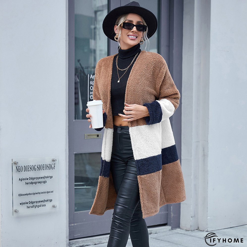 Woolen Cloth Color Matching Casual Loose Mid-length Ladies Coats | IFYHOME