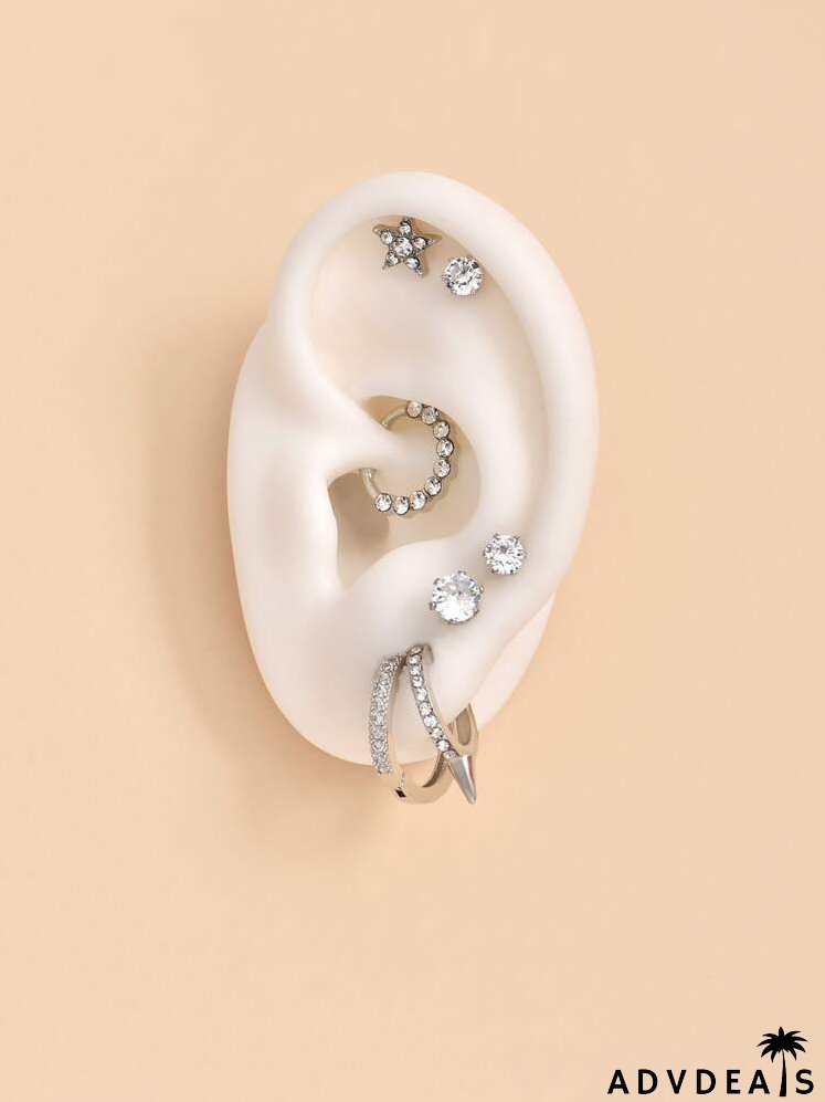 7pcs Rhinestone Decor Earrings Set