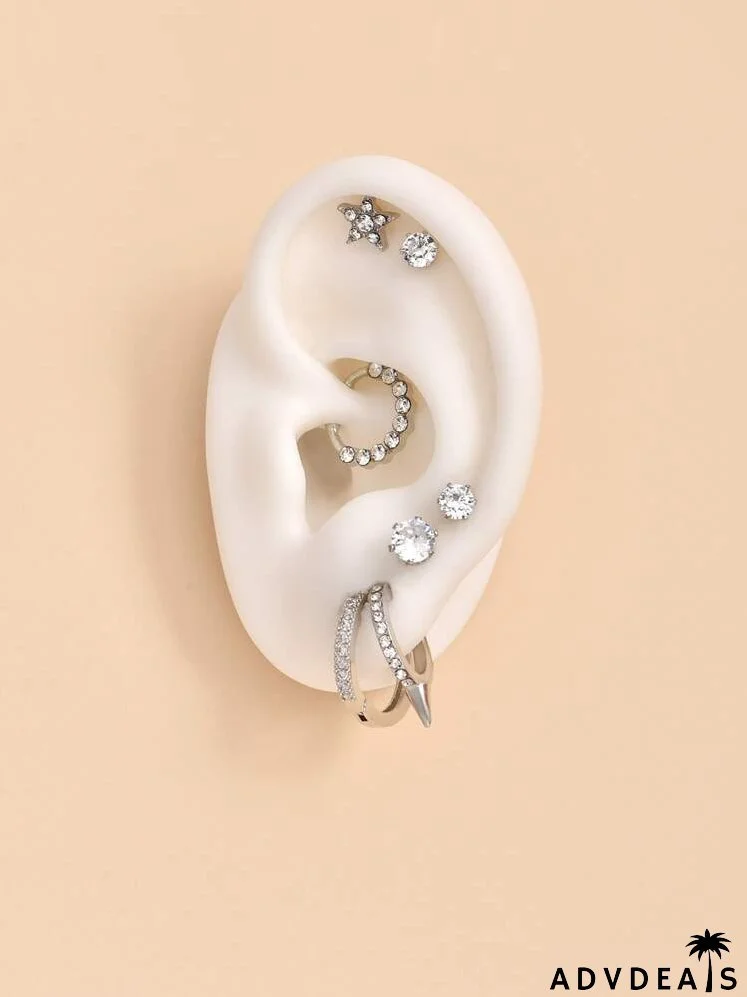 7pcs Rhinestone Decor Earrings Set
