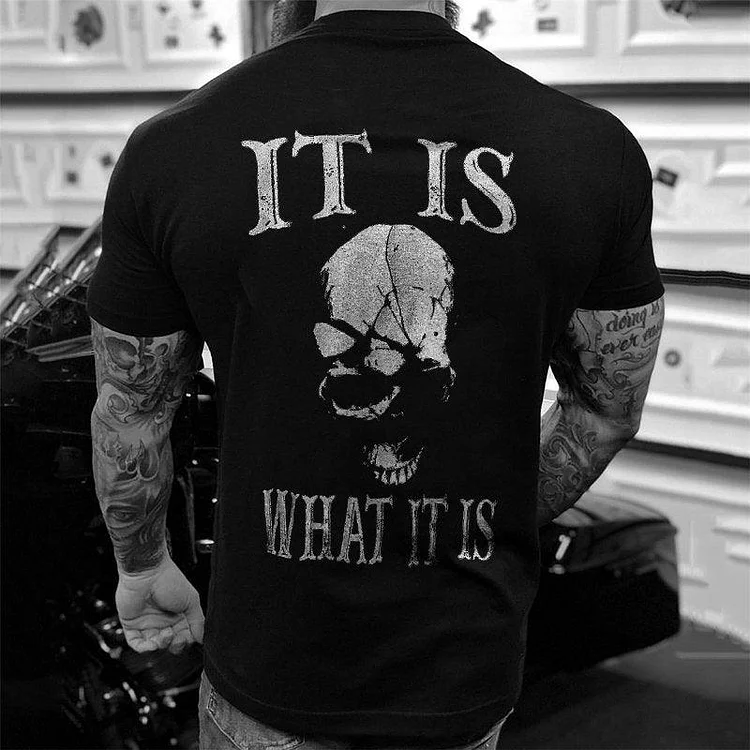 Mens Fashion Sleeve It Is What It Is Print T-shirt