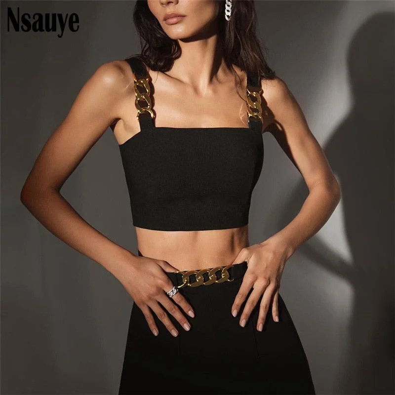 Nsauye 2022 Office Lady Black Pant Suits Tracksuit Women Strap Corset Crop Tops And High Waist Pants Two Piece Set Urban Outfits
