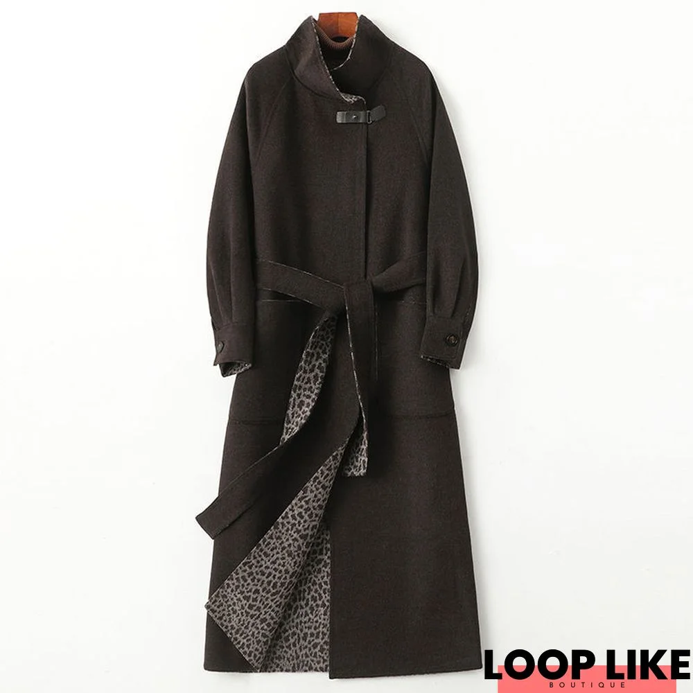 Leopard Print Pocket Design Long Sleeve Coat